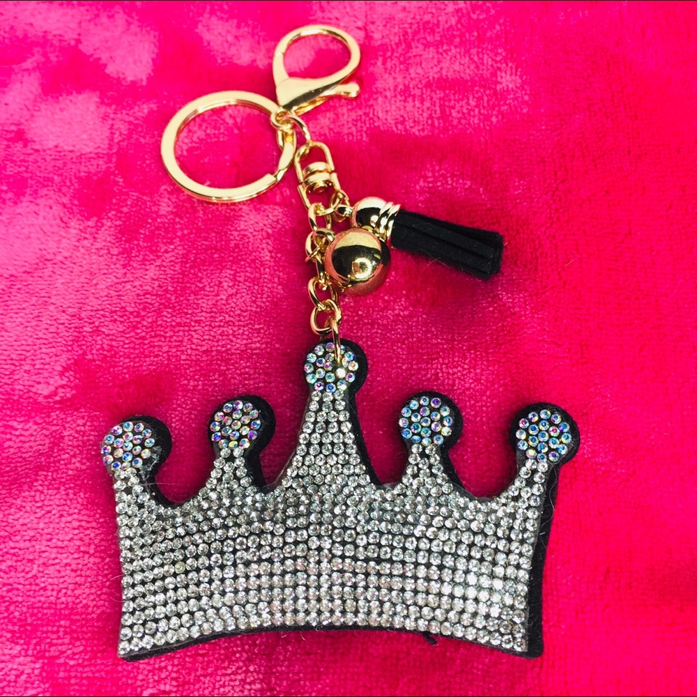 Clear Crystal Crown/Tiara Tassel Puffy Key Chain.